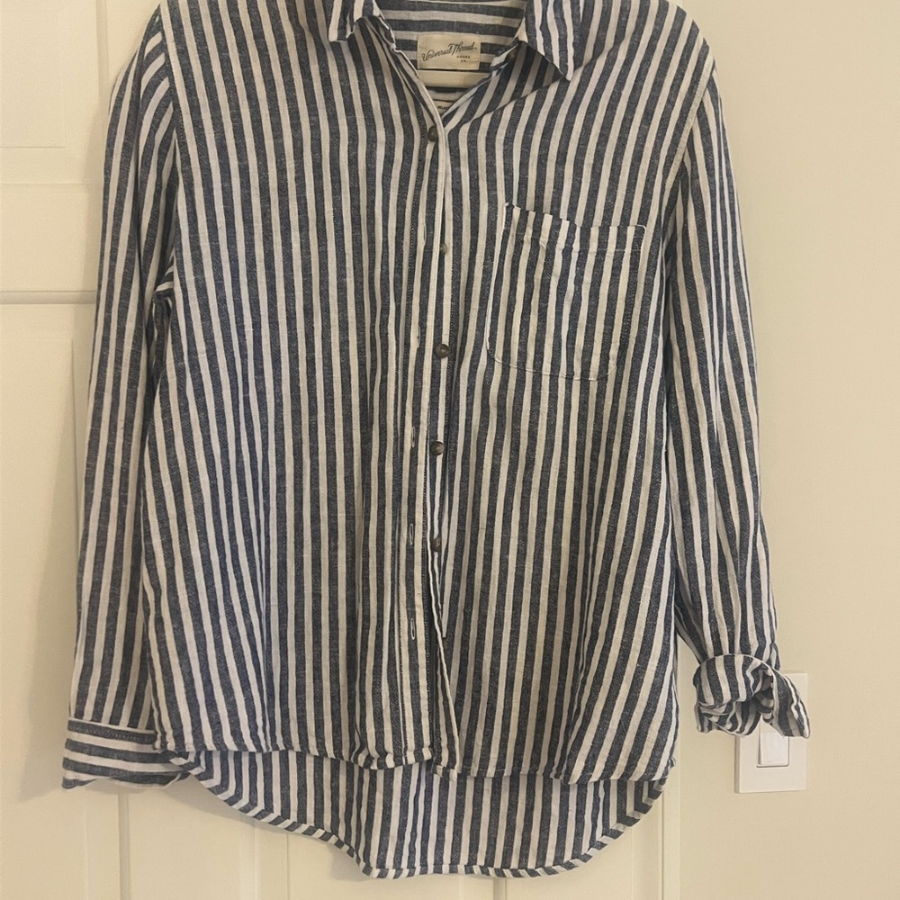 Universal Thread Navy and White Striped Relaxed Button-Up